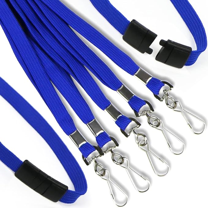 Ollain 25 Pack Breakaway Lanyard with J-Hook Bulk Flat Lanyards for Name tag ID Badges (Blue, Breakaway 25 Pack)