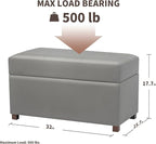 Joveco 32" Leather Storage Ottoman Bench, Rectangle Foot Rest Stool for Living Room, Bedroom, Entryway, Grey