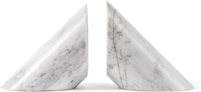 Fox Run 100% Natural Polished Marble Bookends, White, Set of 2, Angled