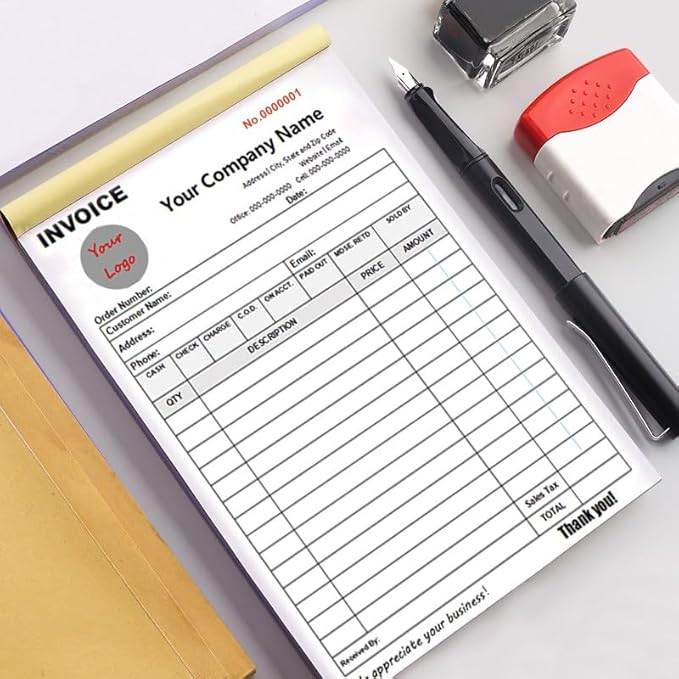 Personalized Invoice Book Custom 2 Part/3 Part Receipt Book Quote Estimate Order Forms Carbonless Form with Your Company Name Logo Address,2-10 Books (Style 8)