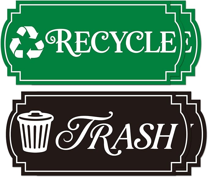 TINNALART Recycle Stickers for Trash Bins, 4-Pack Trash and Recycle Stickers, Green and Black (H2)