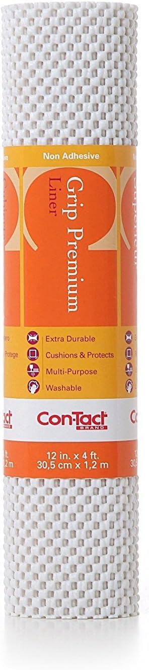 Con-Tact Brand Grip Premium Shelf Liner, Thick and Non-Adhesive Drawer Liner, Multi-Purpose and Easy to Use, 12" x 4', White, Pack of 1