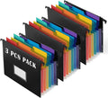 TRANBO 7-Pockets Hanging File Folder with Retractable Hooks for Filing Cabinet, Letter Size Expandable Accordion File Organizer with Elastic Band for File Frame or On-The-Go Use (3 Pack)