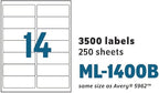 MACO Printable Labels for Mailing - Laser/Ink Jet Compatible Shipping Address Labels, 14 per Sheet, 1-1/3" x 4", Box of 250 Pages/3500 Labels, White