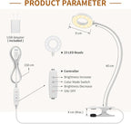 iZELL Reading Light, USB Clamp Lamp for Child Reading Book in Bed at Night, LED Small Desk Lamp with Silicone Adjustable Arm Clip on Beside Table for Studying Working Drafting Sewing - 15.8‘’ White