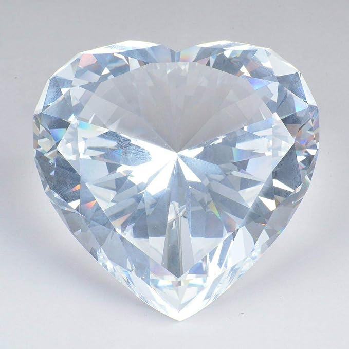 Zoogamo 3” / 80 mm Clear Diamond Heart Shaped Glass Crystal Paperweight – Home Office Decor & Valentine's Day Gift Wedding Favors Centerpieces Decoration with Gift Box