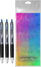 Advantage Gifts Signo 207 Roller Ball Retractable Gel Pens, Medium Point (0.7mm), Blue Ink, 3 Count, Bundle with Plastic Reusable Pouch