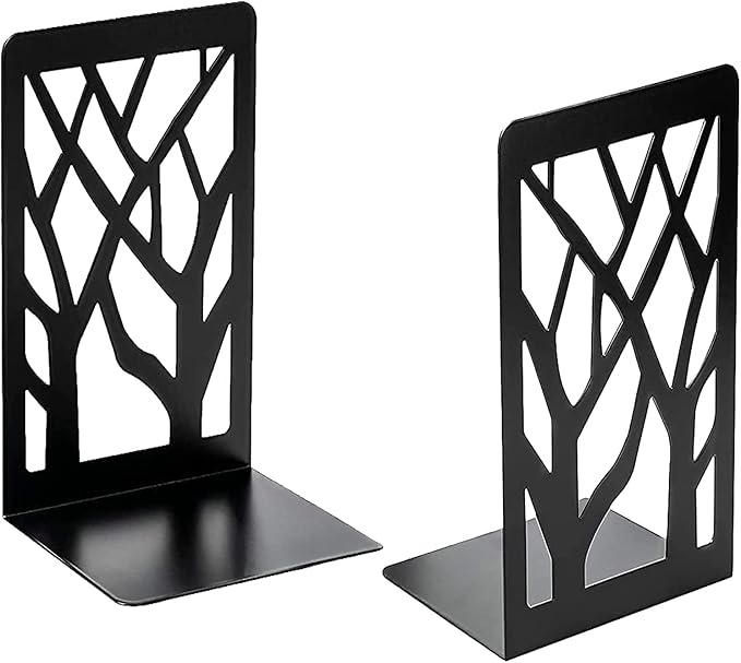 MSDADA Book Ends, Bookends, Book Ends for Shelves, Bookends for Shelves, Book Ends for Heavy Books, Bookend, Book Shelf Holder Stand for Home Decorative，Metal Bookends Stoppers, Black