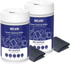 WELKIN 80 * 2 Electronics Cleaning Wipes - Non Toxic Screen Cleaner, Streak Free Touchscreen Cleaning for All Phones, Laptop, Computer, TV and Car，2 X Microfiber Cloth Included
