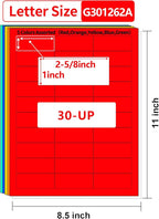Gemsroyal Colored Address Labels Printable 1”×2-5/8",5 Colors Assorted(Red,Orange,Yellow,Blue,Green),Color Mailing Label Sticker Paper for Printer,Small Neon Moving Labels Printable,750 Color Stickers
