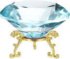PATIKIL Diamond Crystal Paperweight, 80mm / 3.15" Crystal Paperweight Paper Weight with Gold 19 Metal Base for Home Office Desktop Table Decor Wedding Party Ornaments, Lake Blue