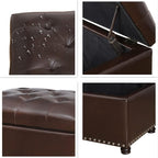 Decent Home 24'' Leather Storage Ottoman Rectangular Foot Rest Stool with Nailhead Trim for Bedroom Living Room(Dark Brown)