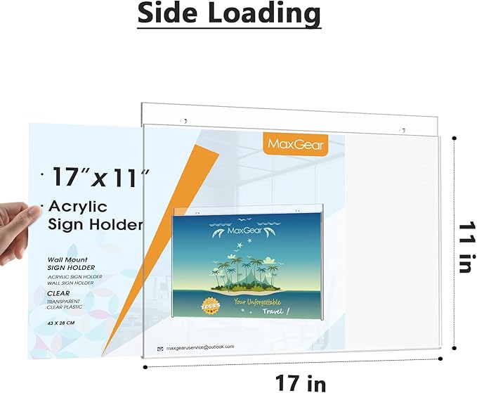 MaxGear Wall Mount Sign Holder 11 x 17 Inch, Clear Plastic Picture Frames with Mounting Screws, Door Sign Holders and Document Display Frame for Home, Office, Store, Landscape, 6 Pack