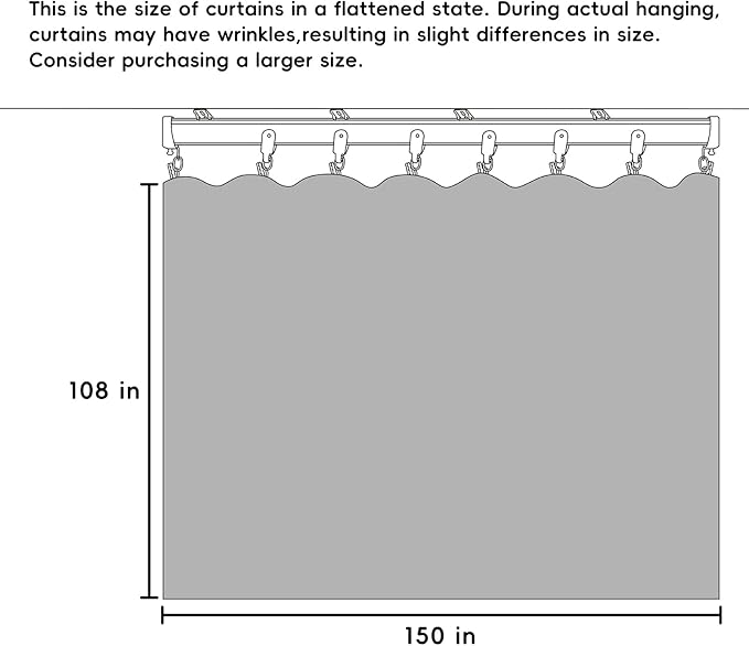 hoeflife Room Divider Curtains Blackout Floor to Ceiling Curtain with Hook Wall Mount Sliding Door Curtains Ceiling Mount Extra Wide Curtain Wall Divider for Room Separation (Grey, W150 x H108 Inch)