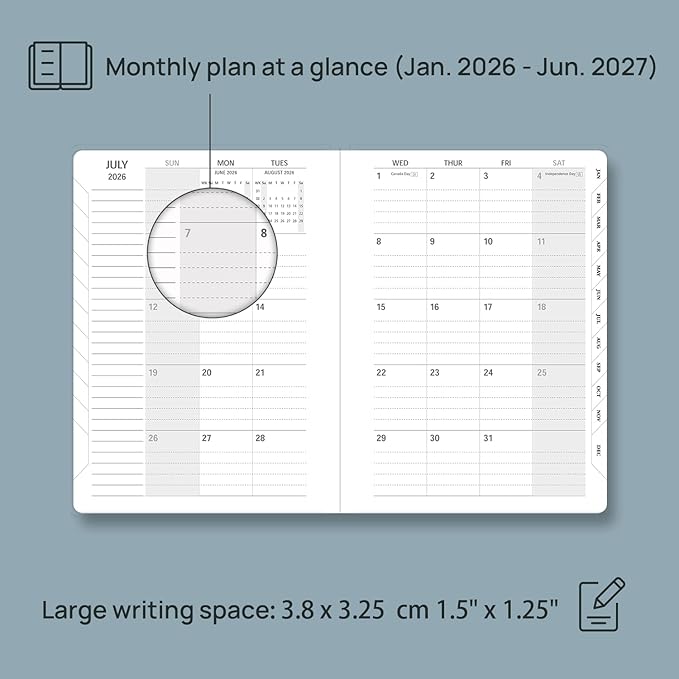 POPRUN Monthly Planner 2026-2027, Medium-6.25'' x 8.5'', 18-Month Calendar Book (Jan.26 - Jun.27), Calendar Planner with Monthly Tabs, Storage Pocket, Hardcover, 100 GSM Paper - Orange