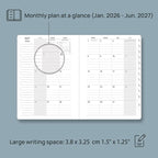 POPRUN Monthly Planner 2026-2027, Medium-6.25'' x 8.5'', 18-Month Calendar Book (Jan.26 - Jun.27), Calendar Planner with Monthly Tabs, Storage Pocket, Hardcover, 100 GSM Paper - Haze Blue
