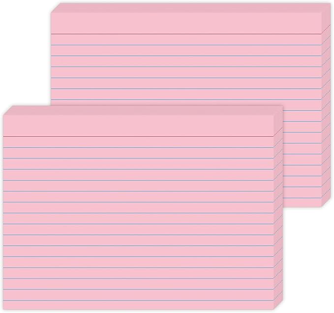 JINMIKEJI Pink Ruled Index Cards 5x7 Inch - 50 Pack Study Flash Cards for School, Office & Home, Durable Note Cards with Lines