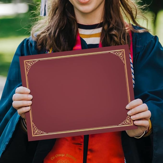 SUNEE Certificate Holders(Burgundy, 30 Packs, New Pattern), Diploma Covers Gold Foil Border, for Letter Size 8.5x11 Certificates, Cardstock, Document Papers