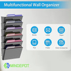 MINDEPOT 6 Pockets Acrylic Wall File Organizer, Clear Wall File Holder, Plastic Hanging Wall File Holder for Office, School and Home, Black