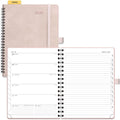 POPRUN 2026 Planner Weekly Notebook (Jan-Dec), Medium 8.5''x 6.5'' - Agenda 2026 Calendar Book with Monthly Tabs, Inner Pocket, Spiral Soft Cover, 100 GSM - Soft Pink