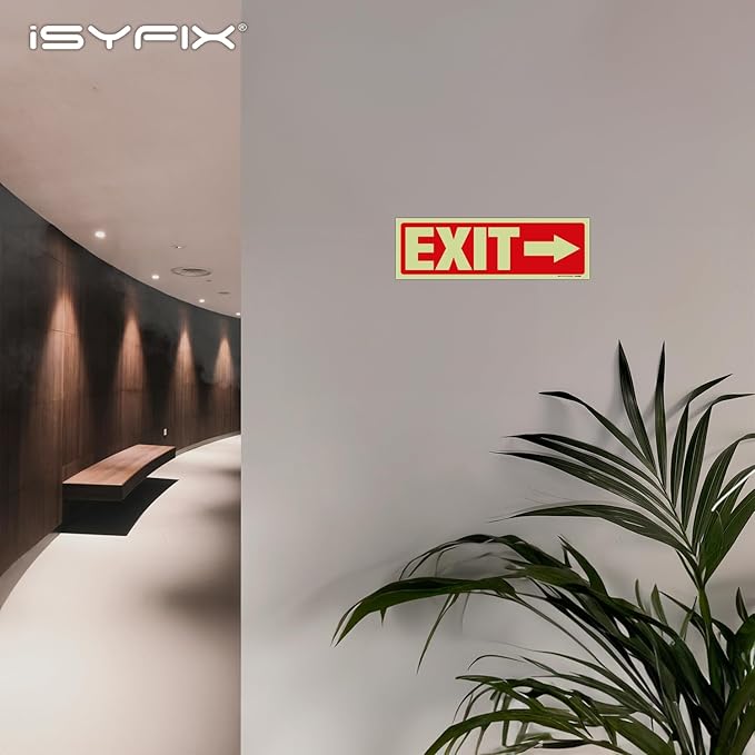 iSYFIX Exit Stickers Signs with Directional Right Arrow 6 Pack 12x4 Inch - Glow in the Dark Photoluminescent Vinyl for Office, School, Business, Warehouse - UV & Weather Resistant for Indoor/Outdoor Use