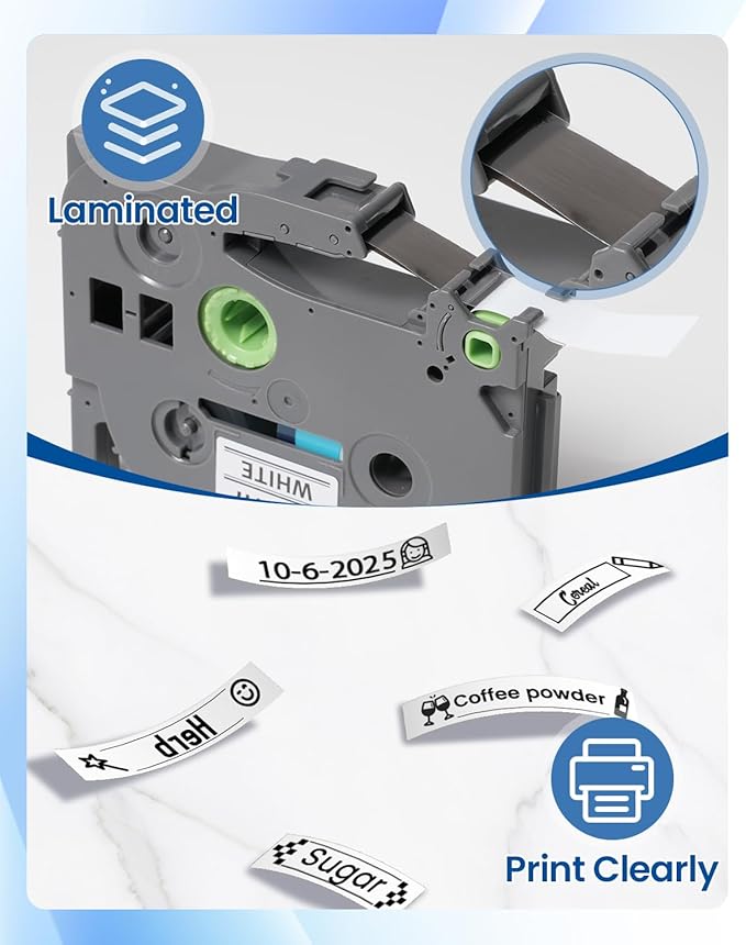 Pillex TZe-231 TZe TZ Tape 12mm 0.47 Laminated White AZe Label Tape Replace for Brother Label Maker Tape TZe231 Work with Brother P Touch Label Maker PT-D210 PT-H110 PT-D220 PT-D400 D600 D610BT 6-Pack