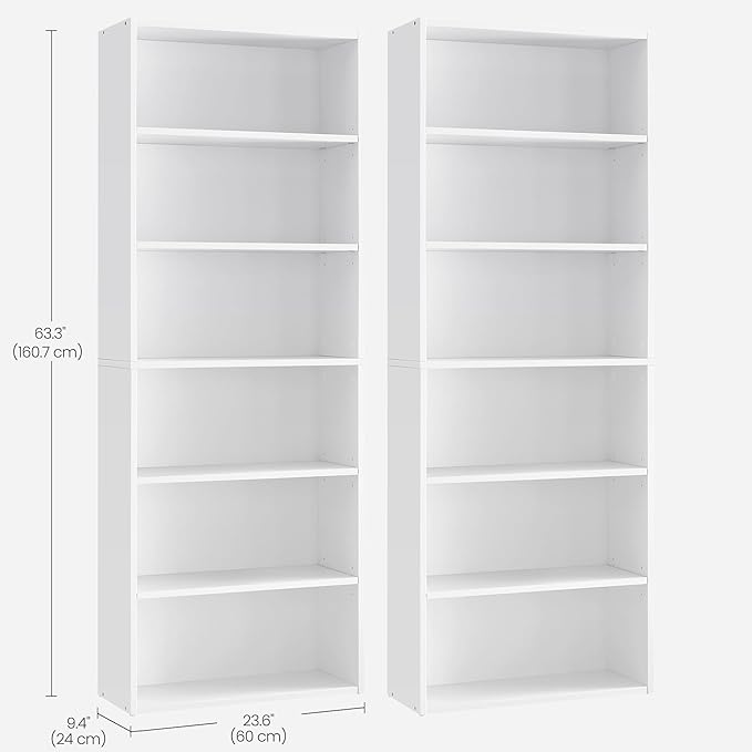 VASAGLE Set of 2 Bookshelves, 23.6 Inches Wide, 6-Tier Open Bookcases with Adjustable Storage Shelves, Floor Standing Units, Cloud White ULBC166T14-2