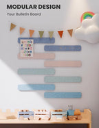 Cork Board Alternative Felt Strip Board 8-Pack 13"x2", Office Pin Board with 50 Push Pins, Adhesive Install for Bedroom Door & Home Office(Coastal Haze)