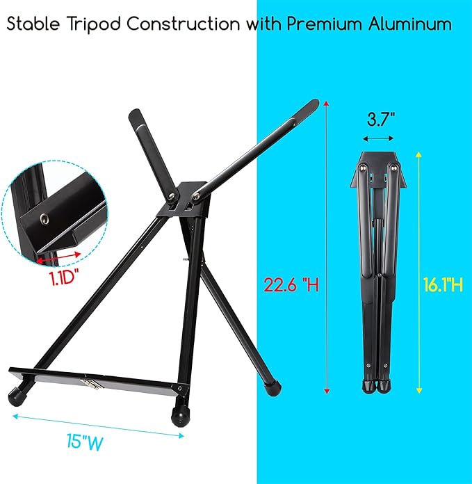 MEEDEN 4pcs Tabletop Easels, Metal Stand for Painting & Display, Aluminum Desktop Art Easel, Foldable Portable Tripod Stand for Canvas, Paintings, Photos, Books, Signs