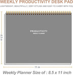 Weekly Productivity Planner - 8.5" x 11" Dashboard Desk Notepad Has 6 Focus Areas to List Tasks for Goals, Projects, Clients, Academic or Meal-Organize Your Daily Work Efficiently, 54 Weeks, Grey