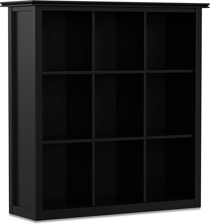 SIMPLIHOME Artisan Bookcase - 43 inch Tall 9-Cube Solid Wood Cube Organizer in Black, Transitional Storage Bookcase for Living Room, Study Room or Office with Fixed Shelves and Tapered Legs