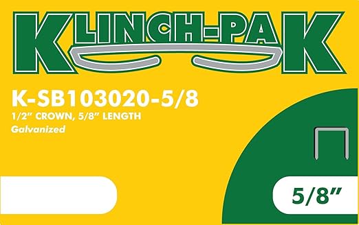 Klinch-Pak K-SB103020-5/8 1/2 Inch Wide Crown and 5/8 Inch Leg Length Heavy-Duty Plier Staple, 2,400 Count, for stapling Trays, Lids, Bags, Header Cards, Fastening End Caps, Container Inserts
