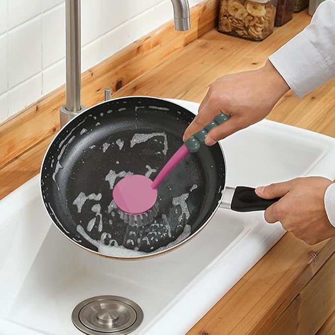 CN1ST 6 PCS Cleaning Brush, Scrub Brush Set for Kitchen and Bathroom Household Use with Various Brushes for Cleaning Dishes, Tiles, Corners and Floors Color Purple