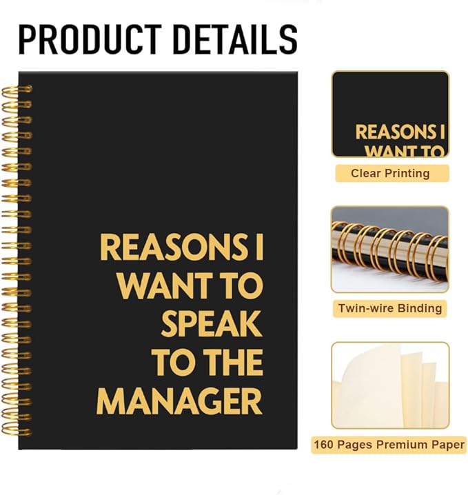 Mhfpl Reason I Want to Speak to The Manager Black Golden Spiral Blank Notebook, Sarcastic Journal Gifts for Leader Best Friend Sister, Humor Office Notebook for Boss Lady Entrepreneur Business Owner
