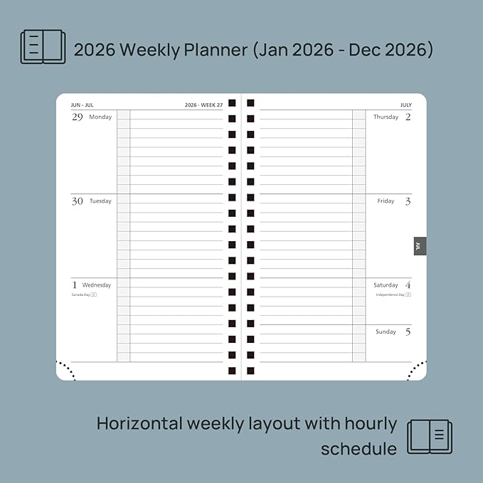 POPRUN 2026 Pocket Planner, (Small Size-4'' x 6.25'') - Daily Weekly and Monthly Calendar Agenda 2026 Appointment Book with Monthly Tabs, Spiral Soft Cover, Inner Pocket, 100 GSM - Aquamarine
