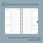 POPRUN 2026 Pocket Planner, (Small Size-4'' x 6.25'') - Daily Weekly and Monthly Calendar Agenda 2026 Appointment Book with Monthly Tabs, Spiral Soft Cover, Inner Pocket, 100 GSM - Aquamarine