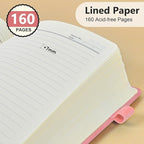 PERCUN Lined Journal Notebook for Men & Women, 160 Pages College Ruled Journal for Writing, A5 Hardcover Leather Notebooks for Work, School, Business, Travel, Daily Diary 5.9" x 8.5" (Pink)