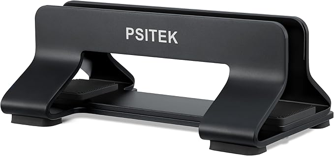 Psitek Aluminum Vertical Laptop Stand Dock Holder, Adjustable Slot Width 12-42mm, Space-Saving Upright Storage for MacBook and Laptops