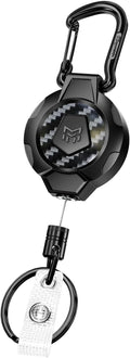 MNGARISTA Upgraded Version Retractable Keychain, 10 OZ Retraction, 31.5" Stainless Steel Cord, Heavy Duty Carabiner Badge Holder, 3K Carbon Fiber ID Badge Reel with Badge Strap and Key Ring