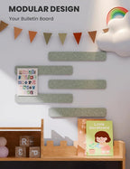 Fluxynara Cork Board Alternative Felt Strip Board 5-Pack 13"x2", Office Pin Board with 35 Push Pins, Adhesive Install for Bedroom Door & Home Office(Sage)
