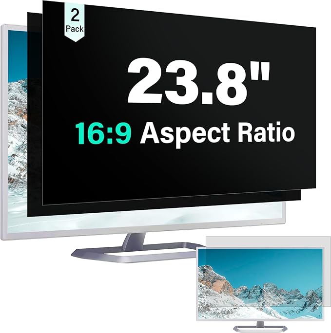 Mao Yeye [2 Pack] 23.8 Inch Computer Privacy Screen for 16:9 Aspect Ratio Widescreen Monitor, Eye Protection Anti Glare Blue Light Computer Monitor Privacy Filter, Removable 23.8 in Protector Film