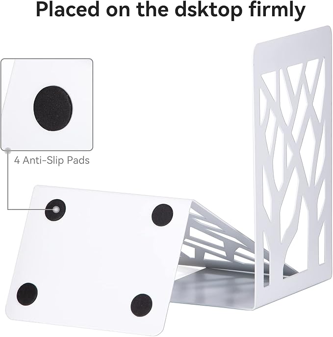 Book Ends for Shelves and Heavy Books - Metal White Bookends 1 Pair - Home Decorative Shelf Holder, Supports, and Stoppers