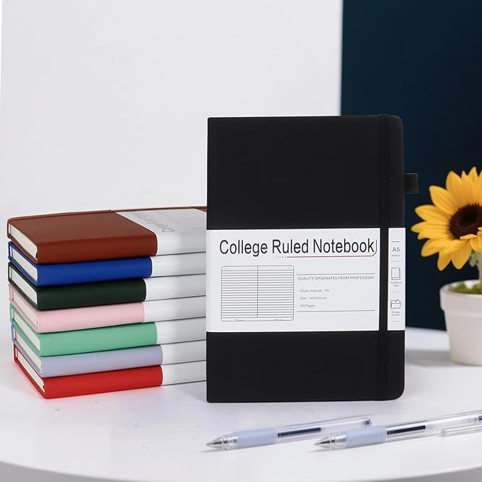 CronElysia A5 Lined Journal Notebooks for Work, 192 Pages, Medium 5.7 x 8.3inch, College Ruled, Vegan Leather Hardcover Journals for Women Men,1 Pack