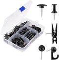 Black Push Pins Set, 5 Styles 140-count Thumb Tacks Map Pins, Steel Point and Dark Plastic Head Pushpins Black Thumbtacks for Cork Board Bulletin Boards (Black-140pcs)