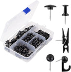 Black Push Pins Set, 5 Styles 140-count Thumb Tacks Map Pins, Steel Point and Dark Plastic Head Pushpins Black Thumbtacks for Cork Board Bulletin Boards (Black-140pcs)