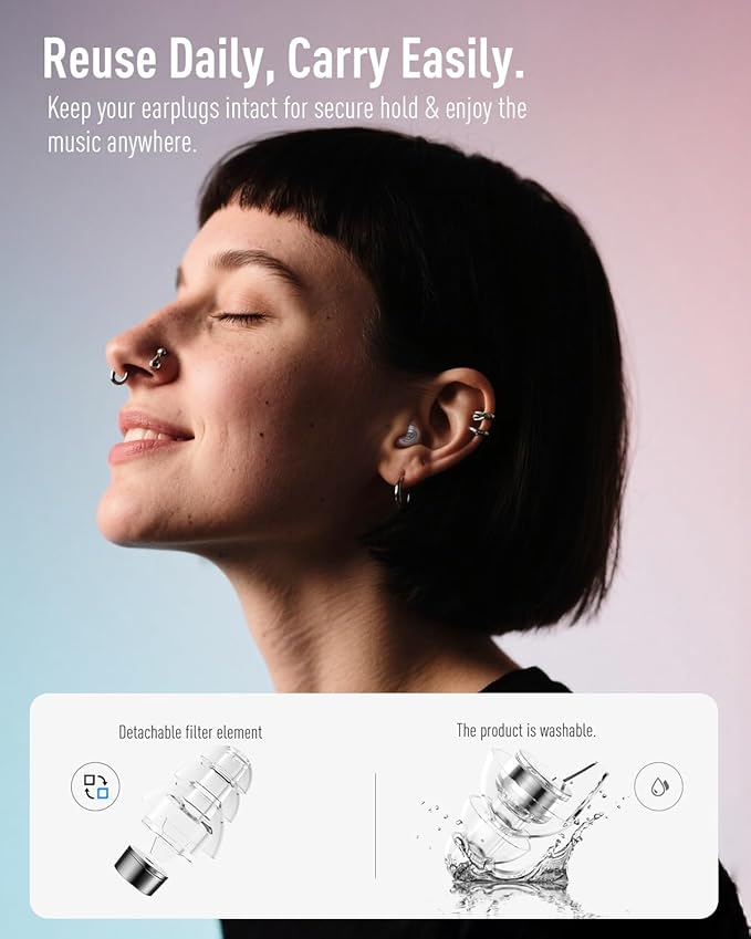 Hearprotek Concert Ear Plugs, 2Pairs Reusable high Fidelity Musician Ear Plugs for Concerts Loud Music-Noise Reduction Ear Protection earplugs for Rave,Festival,Music,Tinnitus Relief