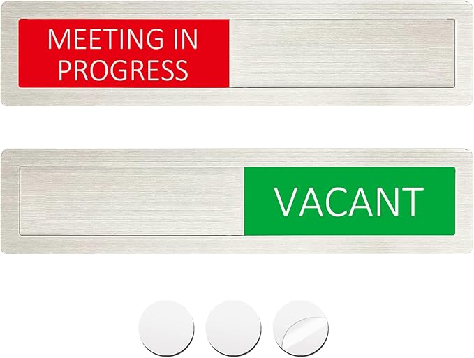 Vacant Meeting in Progress Privacy Sign,Vacant Occupied Sign for Home Office Hotles Hospital Conference Room,Slider Door sign Tells Whether Room Vacant or Occupied,7'' x 1.5'' - Stainless Steel,Silver