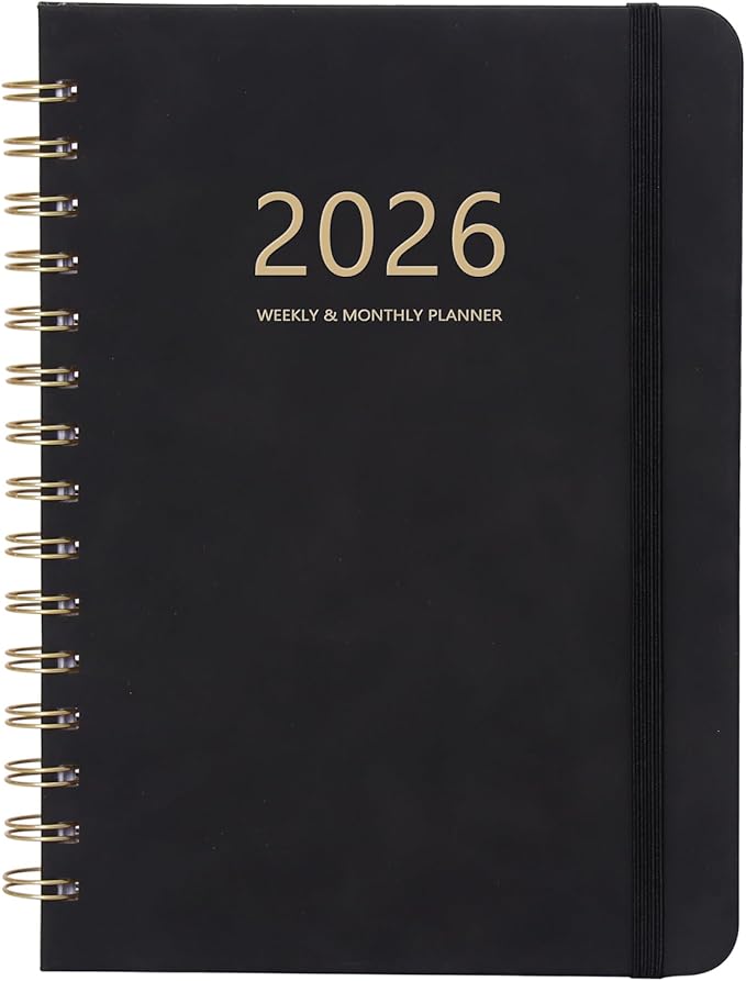 2026 Planner - Weekly and Monthly Planner 2026, Jan 2026 - Dec 2026, 6.4" x 8.5", Daily Planner Calendar Planner with Monthly Tabs, Elastic Closure, Pocket, Notes, Faux Leather Cover Yearly Agenda(Black)