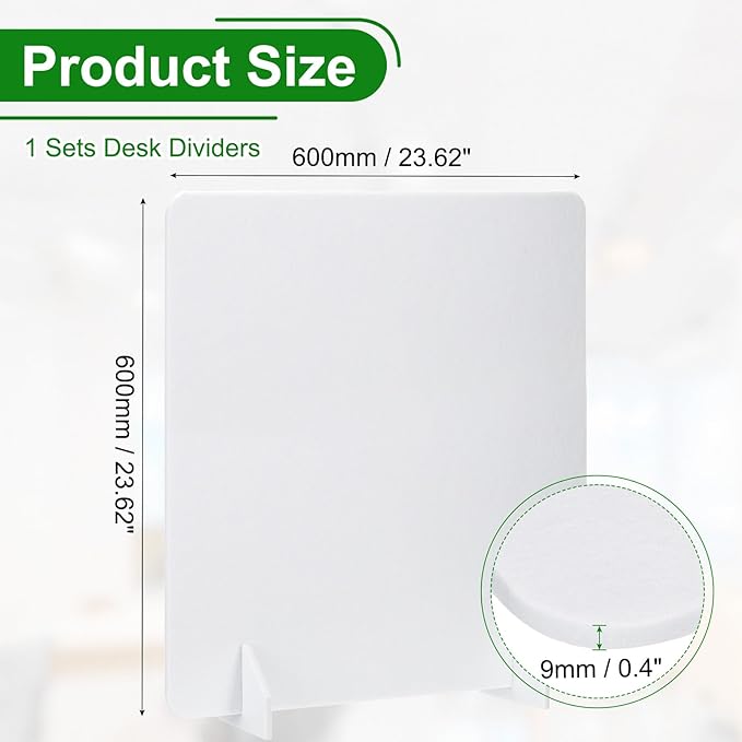 PATIKIL Desk Dividers 24" x 24", 1 Pack Desk Privacy Panel Freestanding Noise Reducing Partition Acoustic Panel with 2Pcs Support Feet for Testing Office Home Library, Pure White Style A