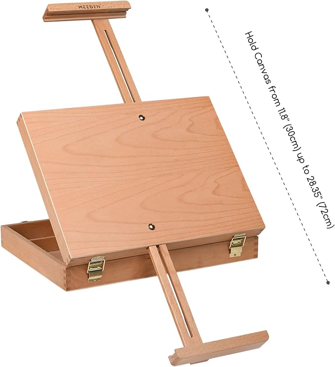 MEEDEN Tabletop Easel for Painting, Art Sketchbox Easel Holds Canvas up to 28'' Max, Adjustable Beechwood Artist Easel Pochade Box for Drawing and Sketching